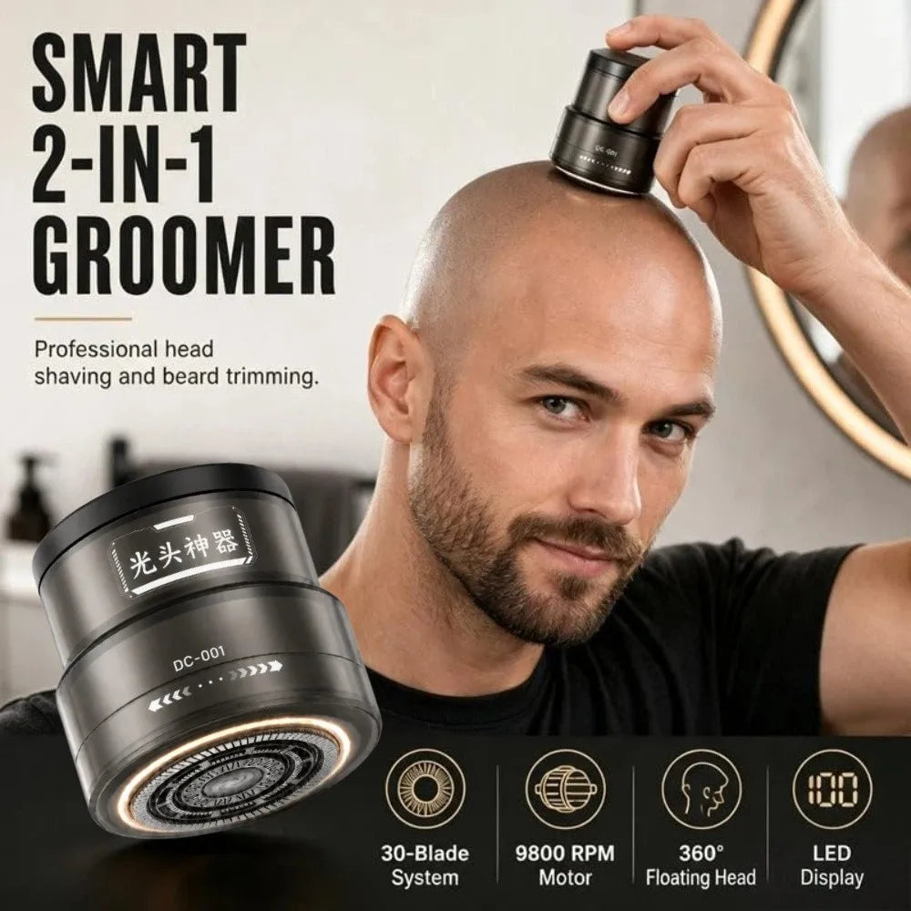 Rasoir électrique 2-en-1 rechargeable (9800 tr/min) avec grande autonomie – Rasoir multifonction pour hommes (crâne rasé) et tondeuse à cheveux avec affichage numérique