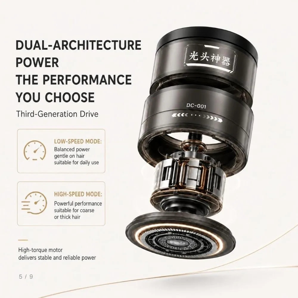 Rasoir électrique 2-en-1 rechargeable (9800 tr/min) avec grande autonomie – Rasoir multifonction pour hommes (crâne rasé) et tondeuse à cheveux avec affichage numérique